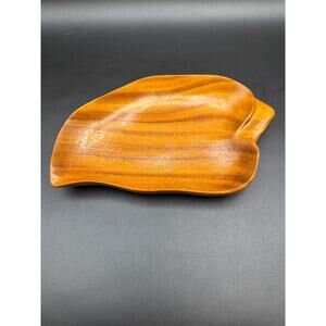 Vintage MCM Monkey Pod Wood Leaf Tray Signed Blair Honolulu Hawaii 9" Tiki Decor